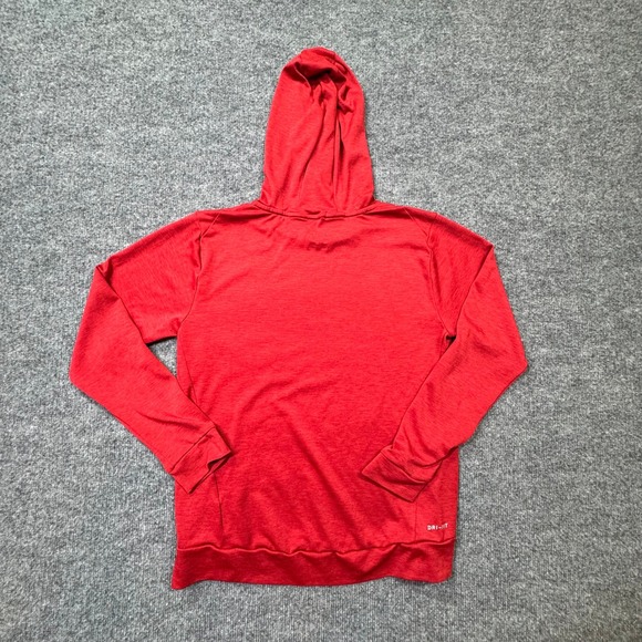 Nike Dri Fit Hoodie Kids L Red Center Logo Graphic Long Sleeve Athletic Pullover - Picture 3 of 8